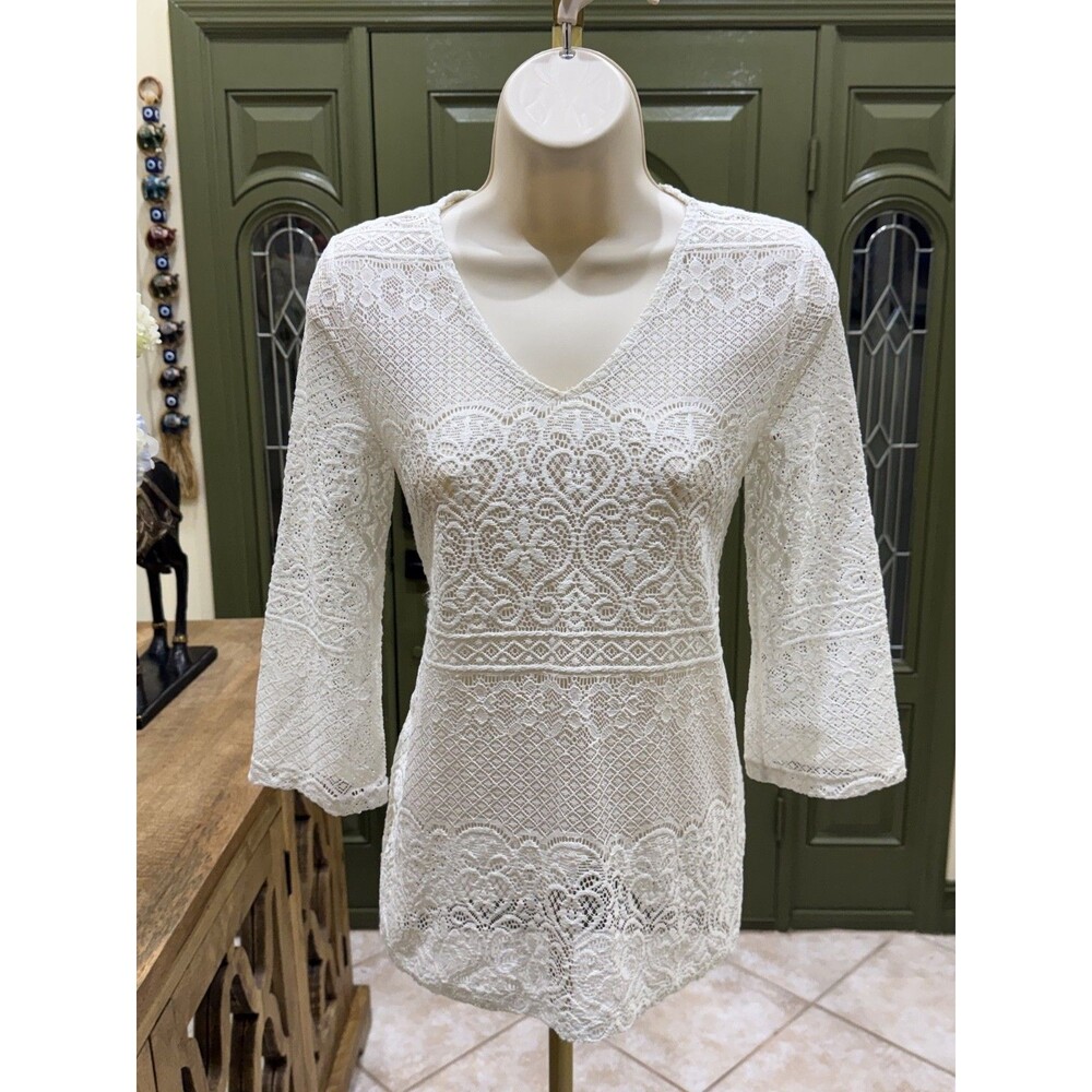 Alfani lace bell-sleeve sheath dress – size P/P (petite)